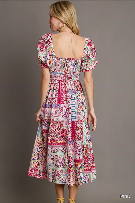 mix print midi dress Midi Mixed Print Dress – Falcon Creek Boutique