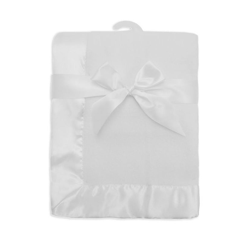 White blanket discount with satin trim