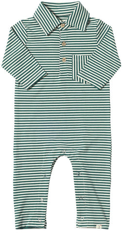Kinston Polo Romper in Green & White