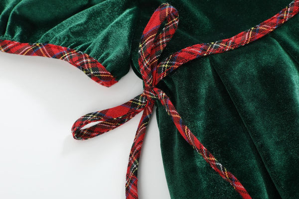 Velour Tartan Bow Dress