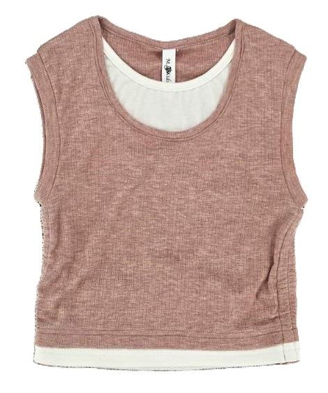 Layered Look Ribbed Tank-Pink