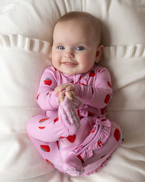Hadley Strawberry Ruffle Footie