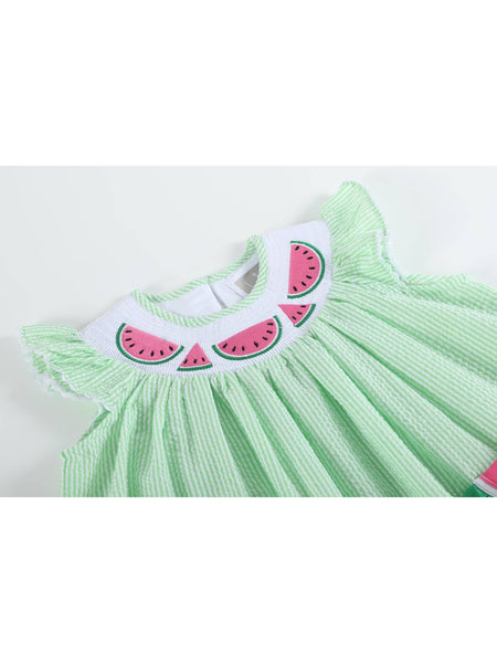 Watermelon Seersucker Smocked Dress