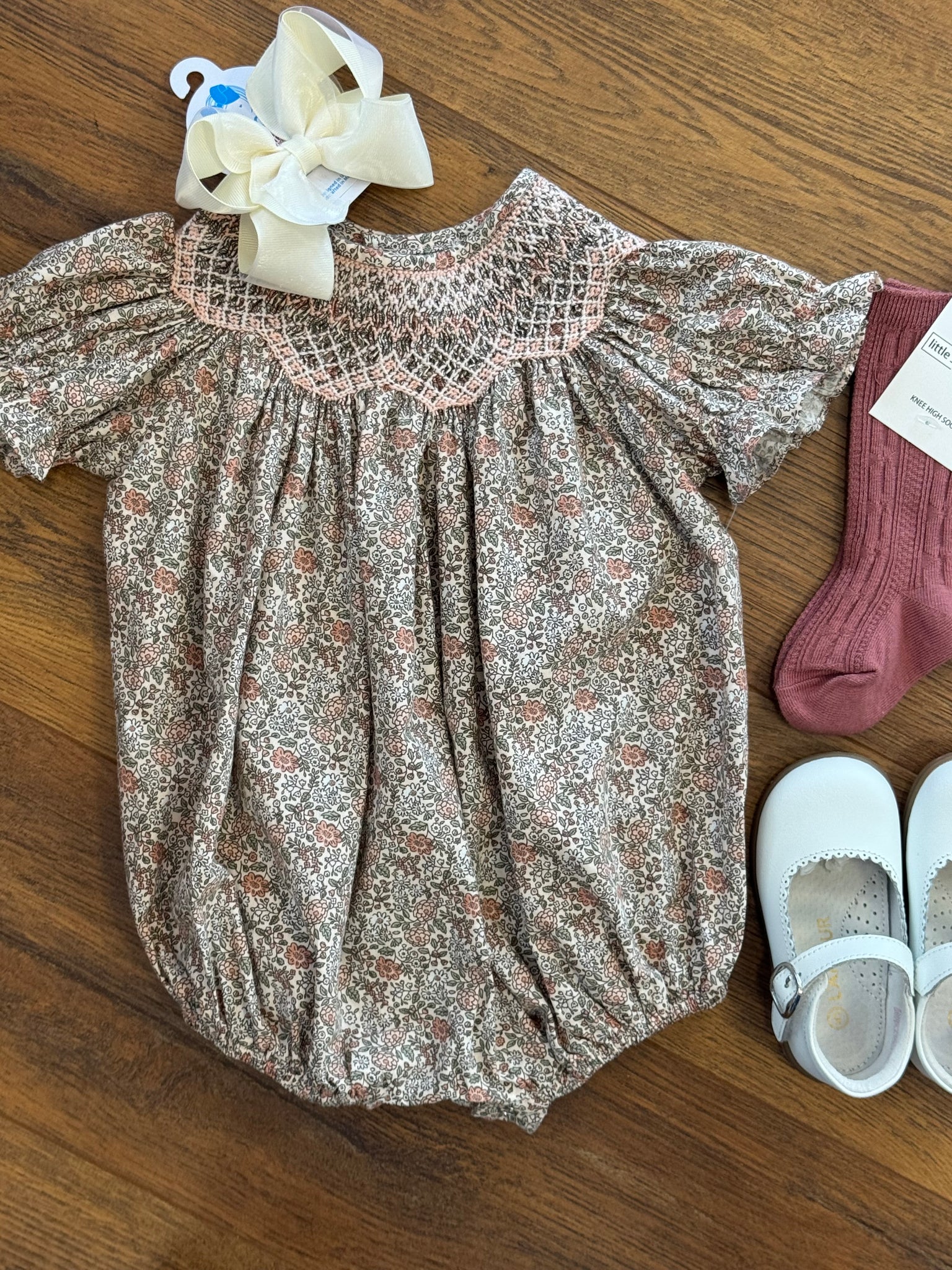 Peachy Pink Smocked Bubble