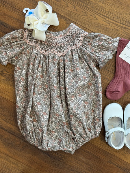 Peachy Pink Smocked Bubble