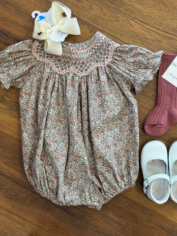 Peachy Pink Smocked Bubble