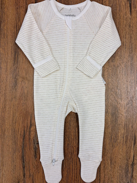 Khaki Stripe Zipper Footie