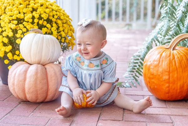 Lt Blue Pumpkin Smocked Bloomer Set