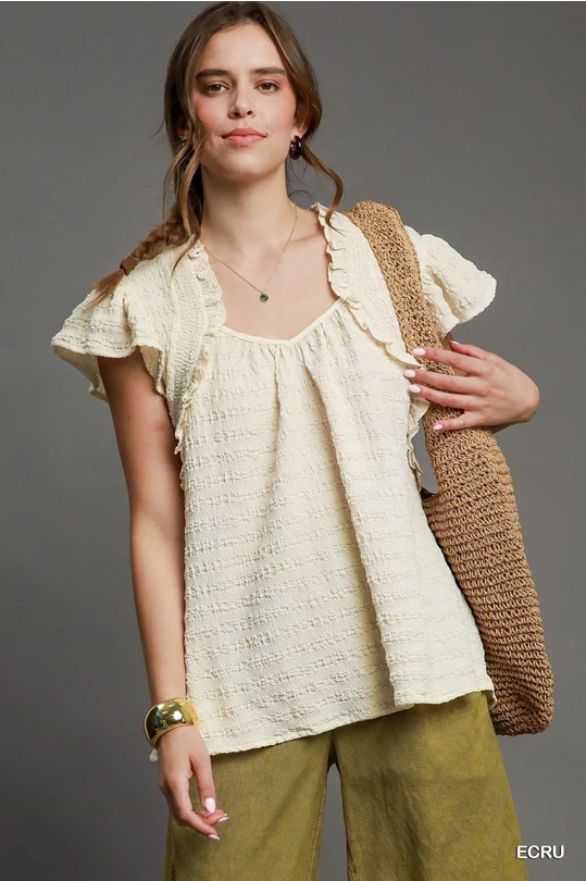 Textured Ruffle Sleeve Blouse
