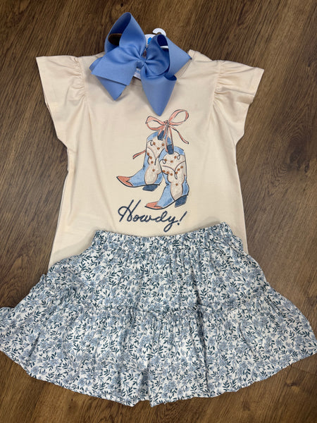 Howdy Top & Blue Floral Skort