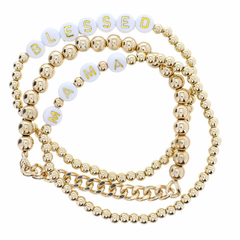 Blesses Mama Gold Beaded Bracelet