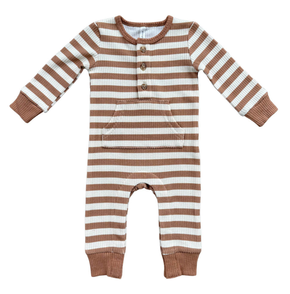 Carmel Stripe Waffle Romper
