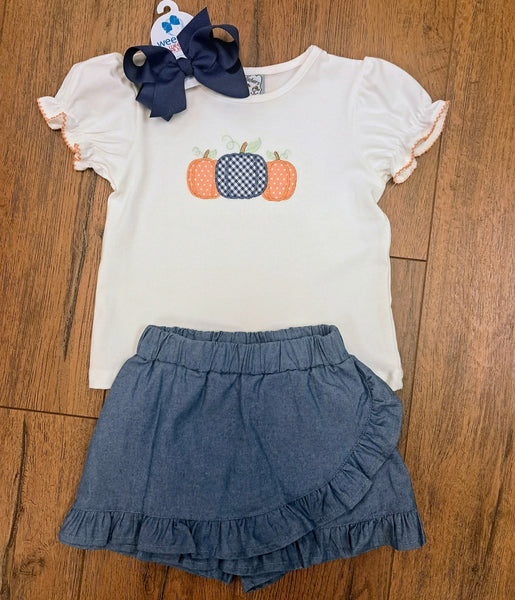 Denim Pumpkin Patch Skort Set