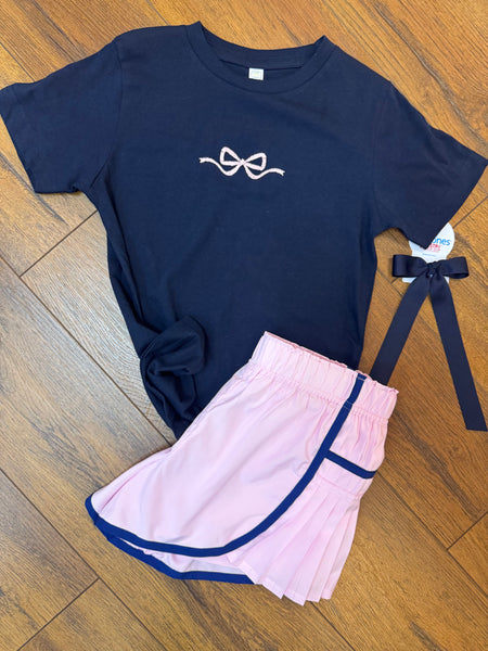 Navy Tee with Pink Bow