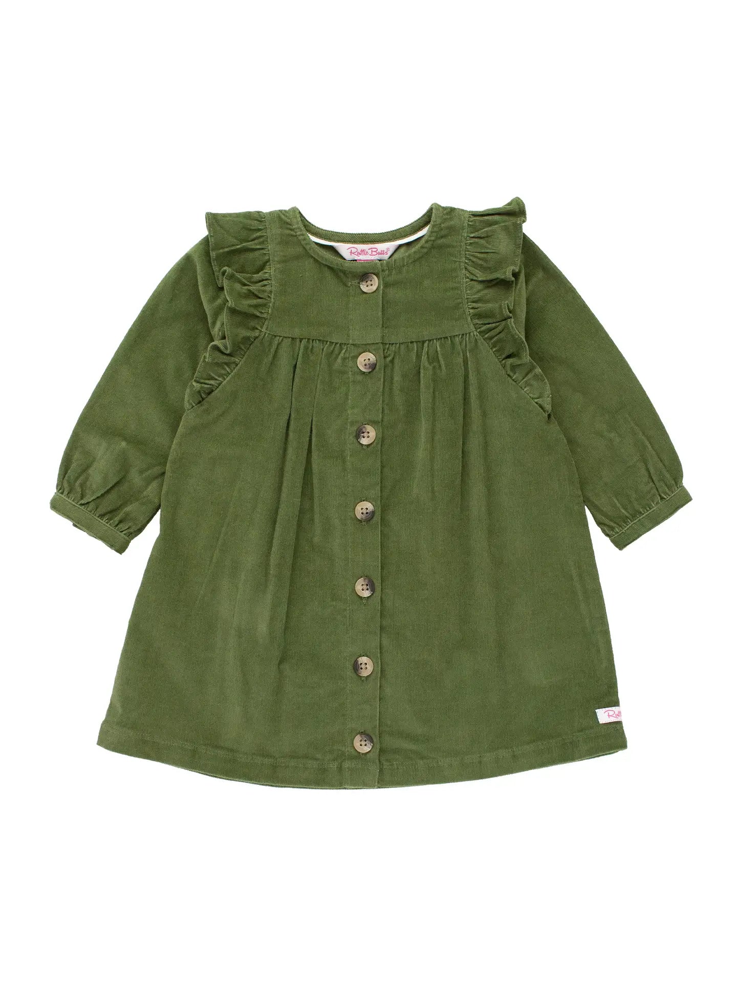 Olive Corduroy Ruffle Dress