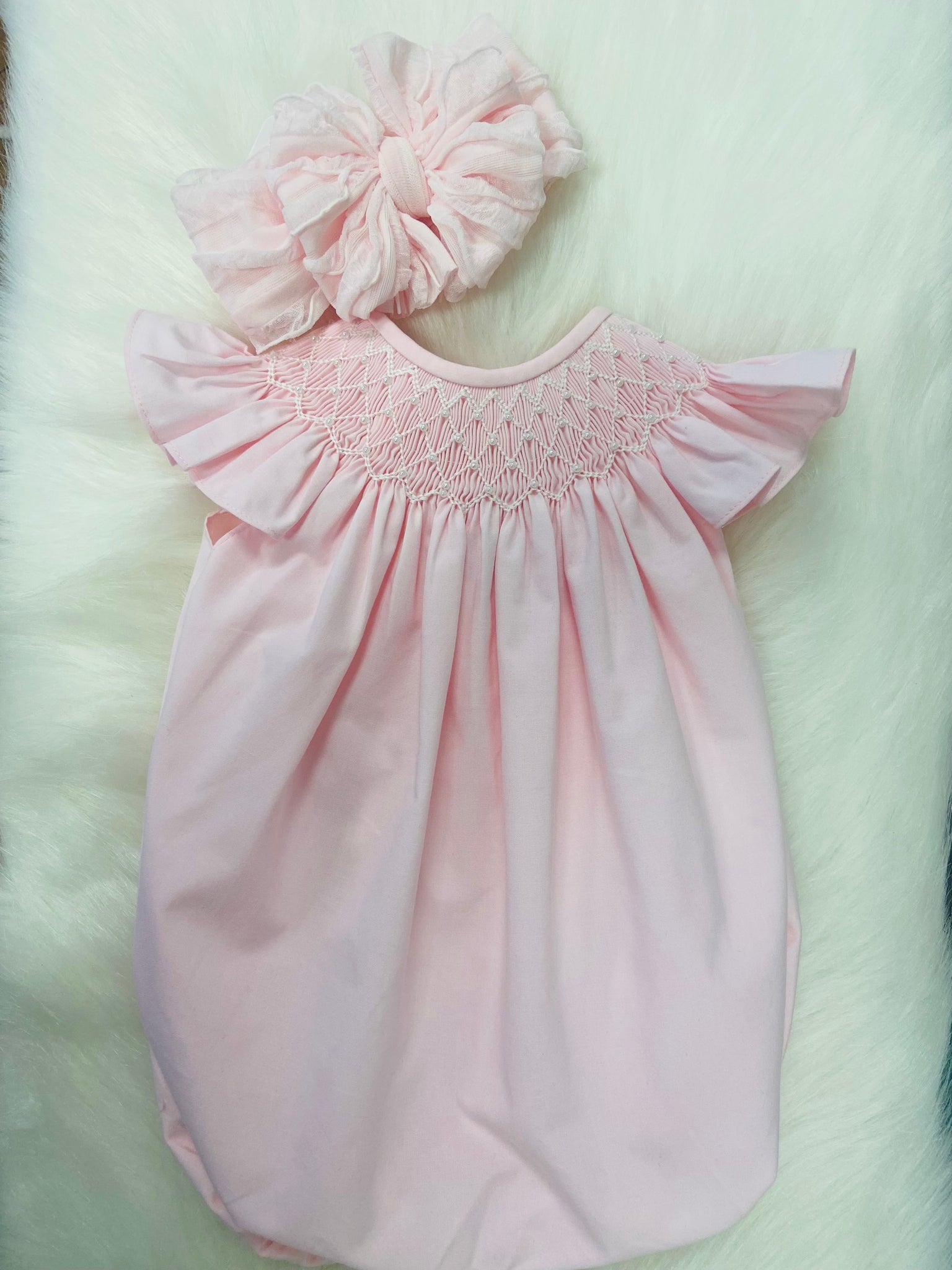 Pearl Pink Smocked Bubble