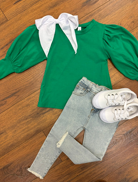 Puff Sleeve Top in Emerald