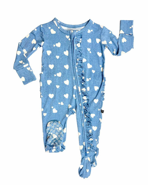 Denim Hearts Ruffled Footies