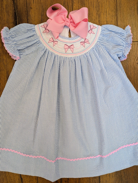 Bow Seersucker Smocked Dress
