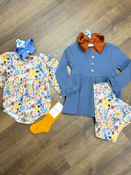 Floral Bell Bottom Set - Blue