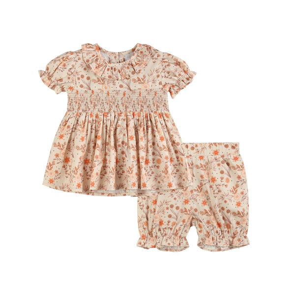 Brown Floral Smocked Bloomer Set