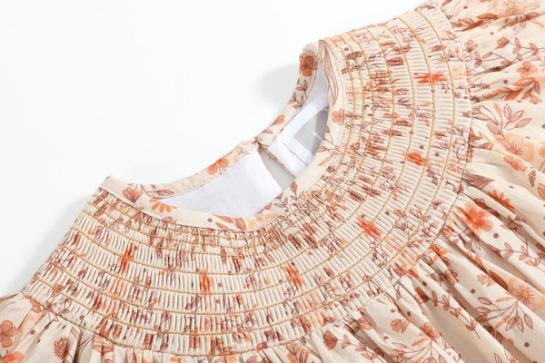 Brown Floral Smocked Dress