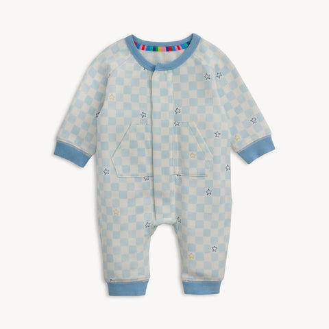 Checkerboard Fleece Romper-Grey