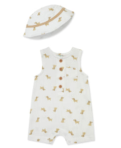 Puppy Romper & Hat in Cream