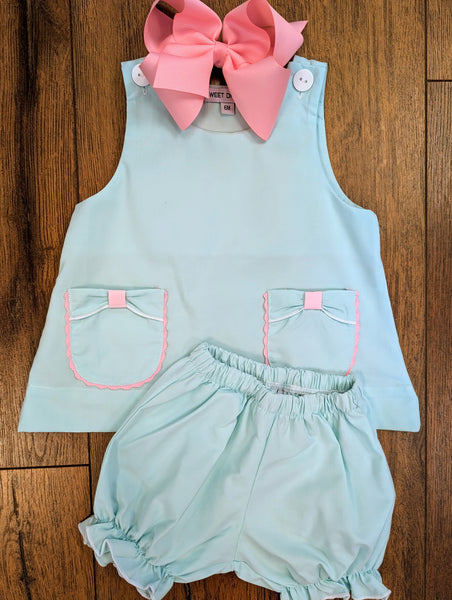 Mint Bow Pocket Bloomer Set