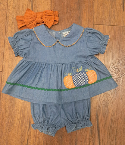 Denim Pumpkin Patch Bloomer Set