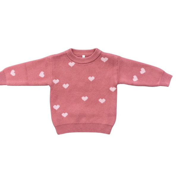 Knit Sweater in Pink Hearts