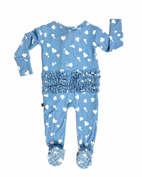 Denim Hearts Ruffled Footies