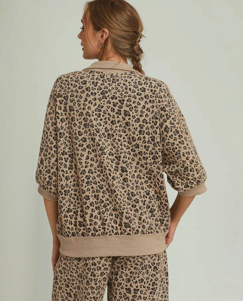 Leopard Jacquard Half Zip Pullover