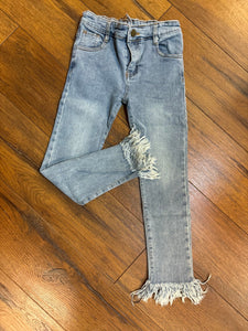 Shaggy Hem Skinny Jeans -Light