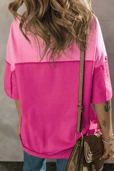 Contrast Color T-Shirt in Rose