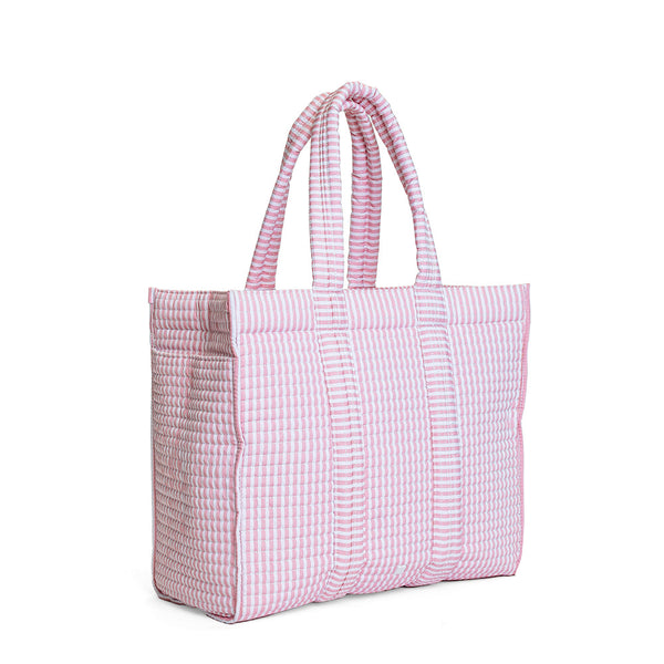 QUILTED GO GO TOTE-PIMLICO STRIPE DUSTY ROSE