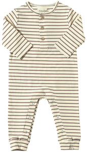 Mason Ribbed Romper in khaki Stripe