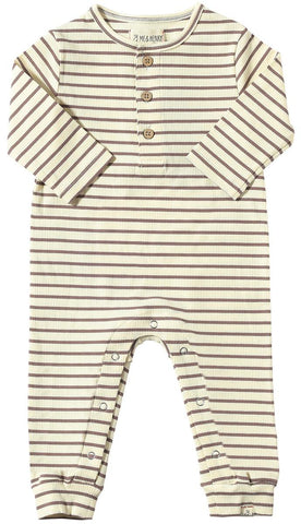 Mason Ribbed Romper in khaki Stripe