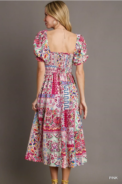 Midi Mixed Print Dress