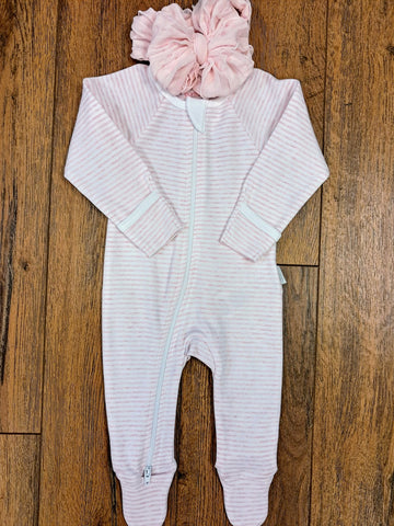 Pink Stripe Zipper Footie