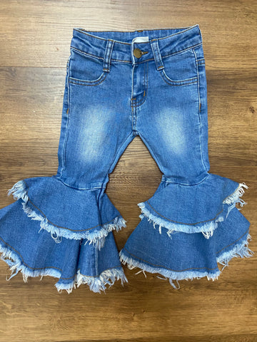 Double Ruffle Denim Jeans-Medium
