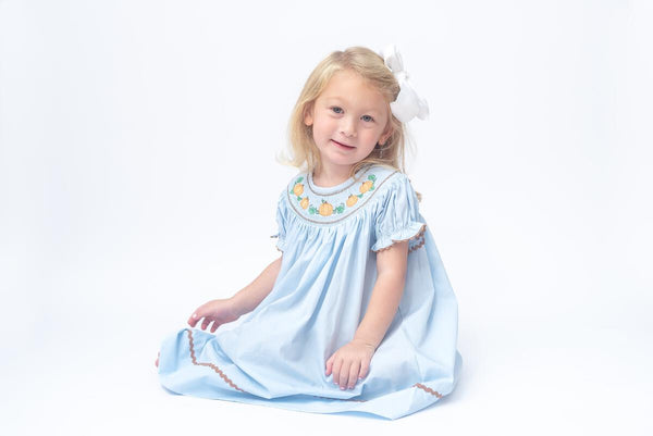 Lt Blue Pumpkin Smocked Dress