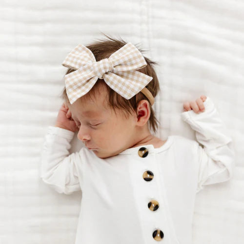 Tan Gingham Bow Headband