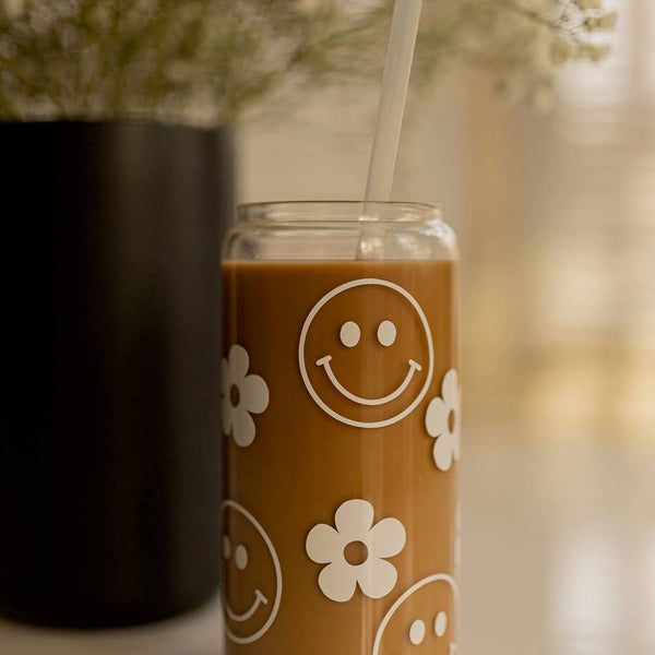 Smiley Flower Glass Can