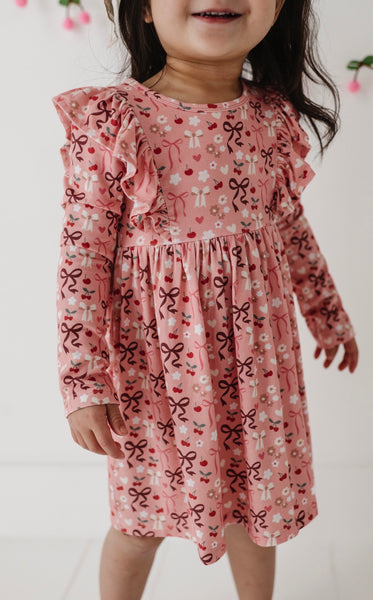 Ruffe Dress in Cherry Hearts