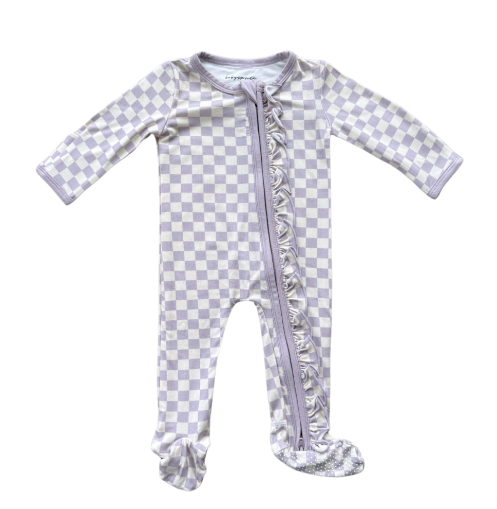 Lavender Checkered Ruffle Footie