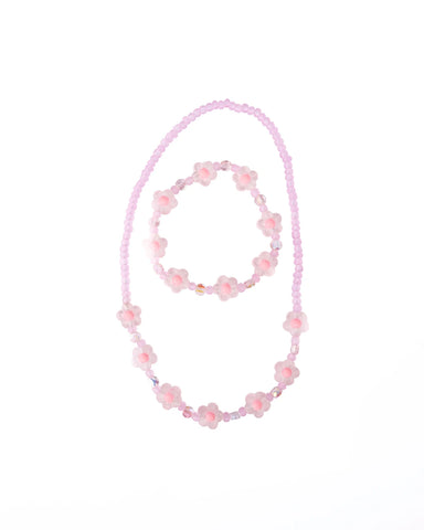 Pink Crystal Bloom Necklace & Bracelet