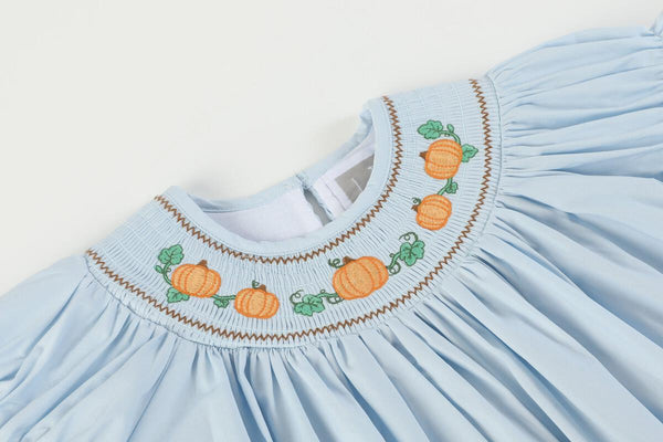 Lt Blue Pumpkin Smocked Dress