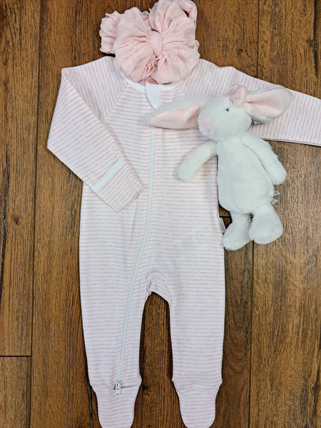 Pink Stripe Zipper Footie