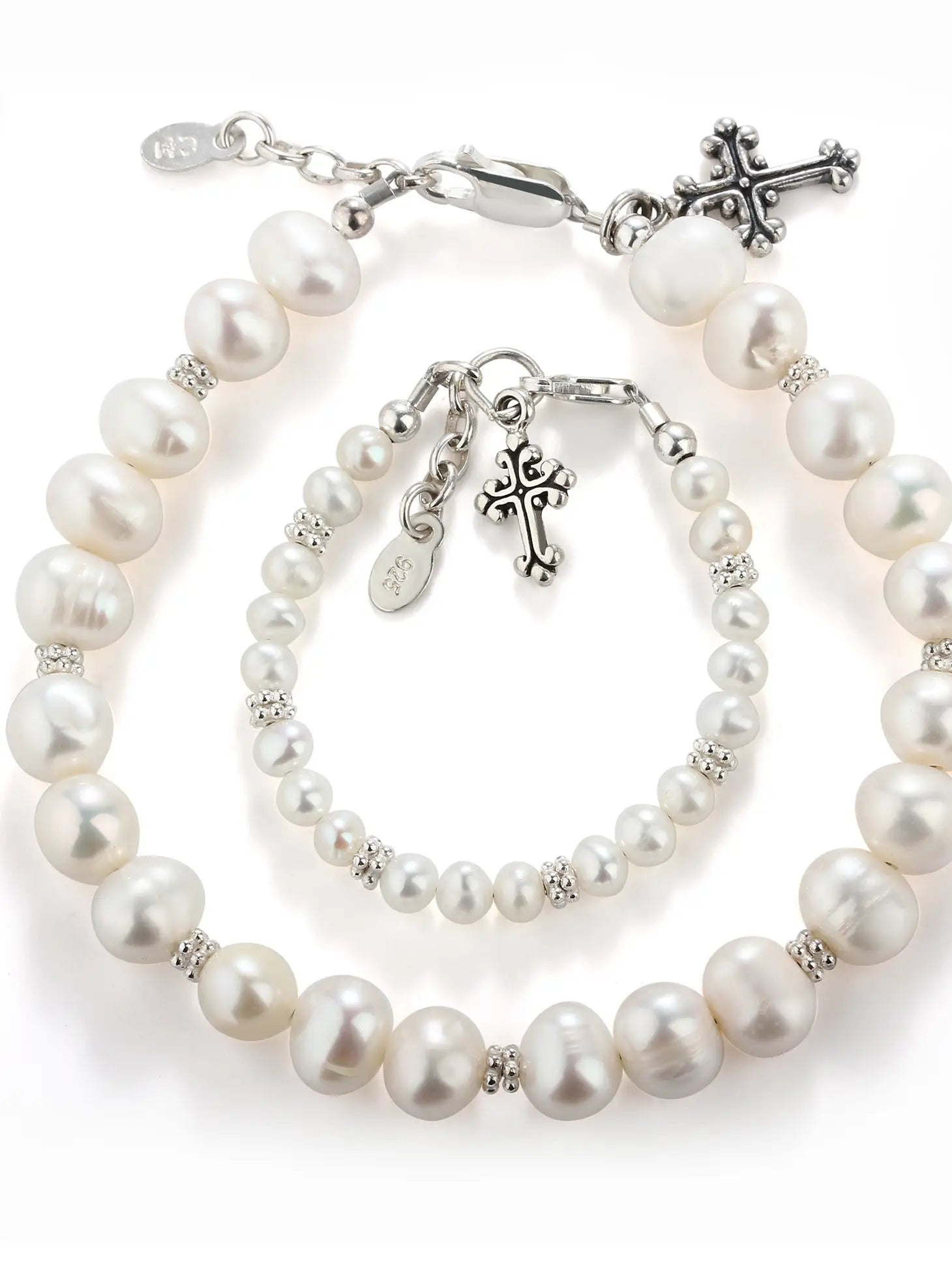 Mom and Me 2-Piece Bracelet Set Baby Baptism Gift with Cross